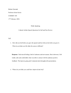 Public Speaking Questions for Self and Peer Review CA Speech - Response
