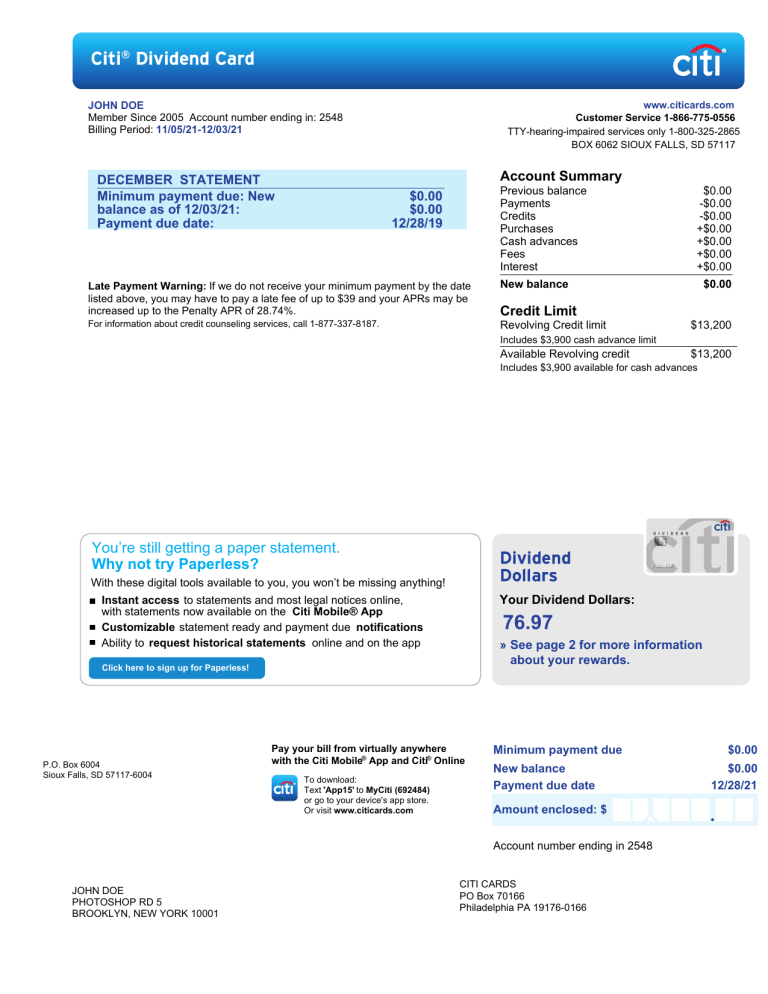 Citi credit card statement