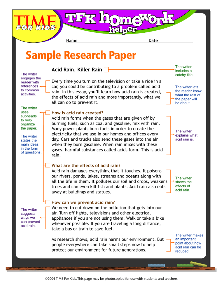 sample research paper 9th grade