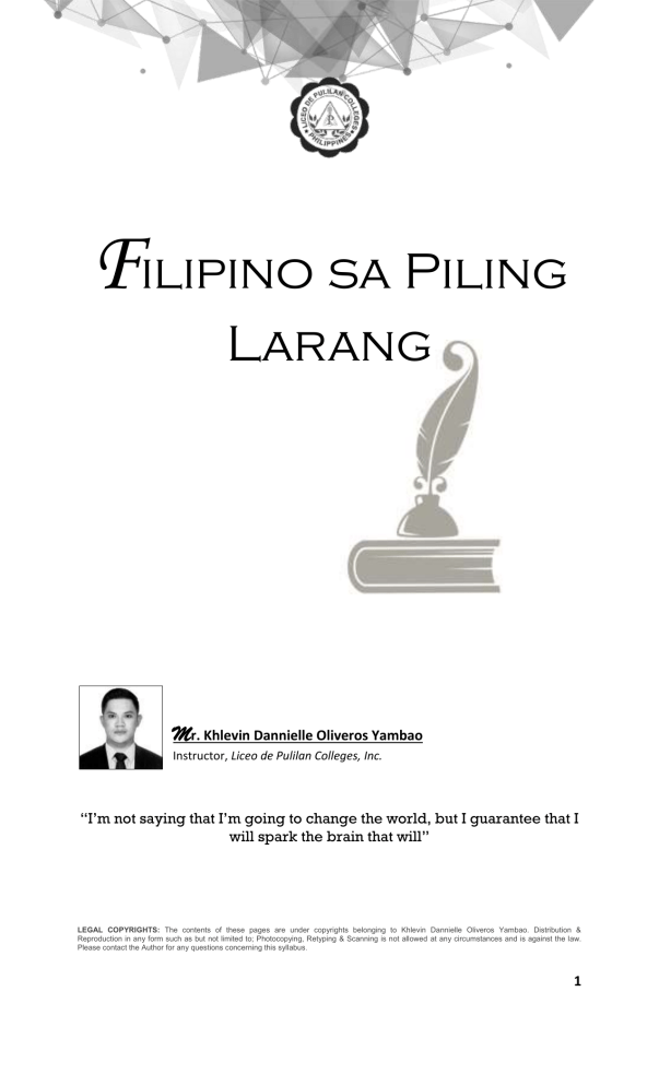 Filipino Sa Piling Larang A 3522