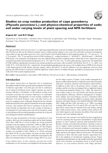 Studies on crop residue production of cape gooseberry (Physalis peruviana L.) and physico-chemical properties of sodic soil under varying levels of plant spacing and NPK fertilizers