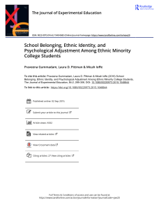 School Belonging Ethnic Identity and Psychological Adjustment Among Ethnic Minority College Students