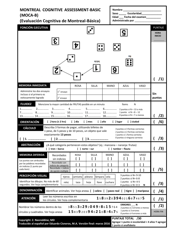 montreal cognitive assessment moca spanish