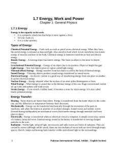 1.7 Energy, Work and Power BOARD