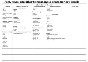 Film, novel, and other texts analysis  character key details