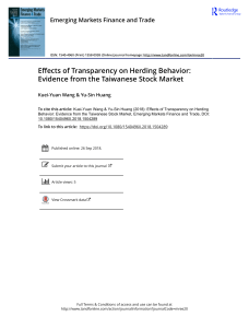 Emerging Markets Finance and Trade Volume issue 2018 [doi 10.1080 1540496X.2018.1504289] Wang, Kuei-Yuan; Huang, Yu-Sin -- Effects of Transparency on Herding Behavior- Evidence from the Taiwanese St