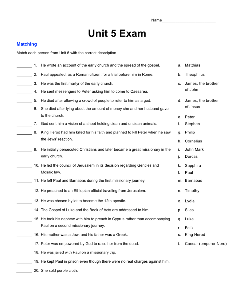 Unit 5 Study Guide