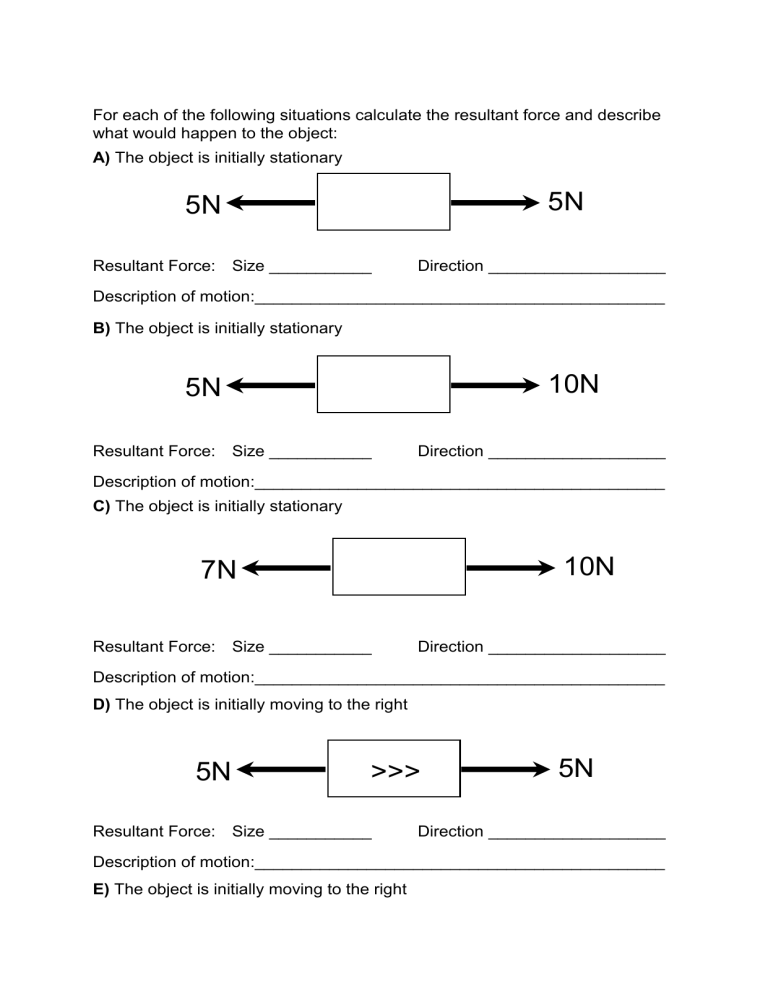 Resultant Force Motion Worksheet