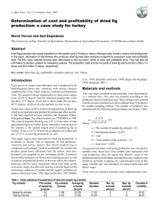 Determination of cost and profitability of dried fig