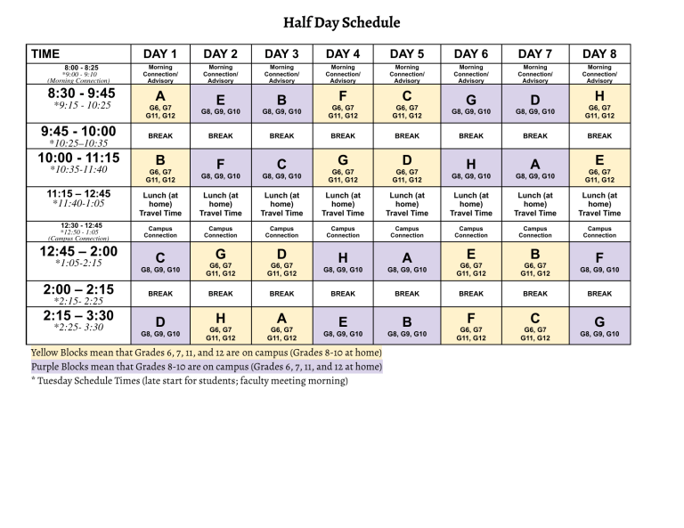 AISD Secondary School Half Day Schedule SHARED 1 