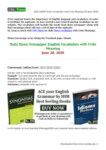 Daily DAWN News Vocabulary with Urdu Meaning (20 June 2020)