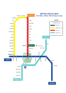 Mapa Linii Metra: Niebieska, Ż&oacute;łta, Czerwona & Aqua