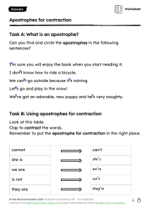 Apostrophes for Contraction Worksheet Answers