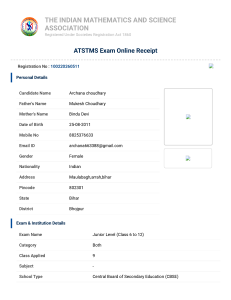 ATSTMS Exam Online Receipt - Archana Choudhary