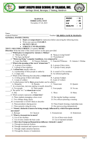 MAPEH 10 Third Long Test - Music, Arts, PE, Health Exam