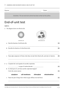 Cambridge Lower Secondary Science 8 Unit 1 Test