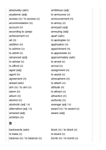 English Vocabulary List with Parts of Speech