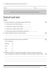 Cambridge Lower Secondary Science 8 Unit 5 Test