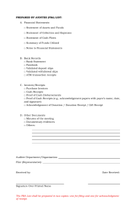 Prepared by Auditee (PBA) List: Audit Document Checklist