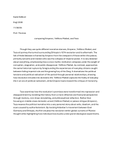 Comparing Emperor, YeWonz Maibel, and Teza on Ethiopia's 1974 Revolution