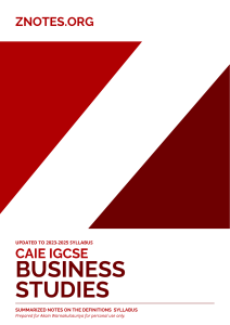 IGCSE Business Studies Definitions Notes 2023-2025