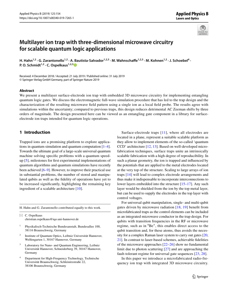 Multilayer Ion Trap with 3D Microwave Circuitry for Quantum Logic