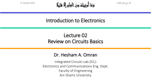Introduction to Electronics: Circuits Basics Lecture 02