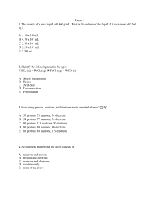CHEM 0110 Fall 2023 Exam 1 Chemistry Questions