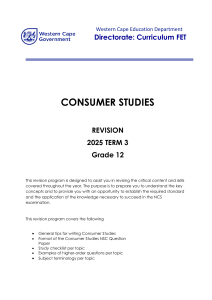 Grade 12 Consumer Studies Revision 2025 Term 3