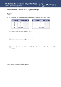 Worksheet 4: Adders and D-type Flip Flops