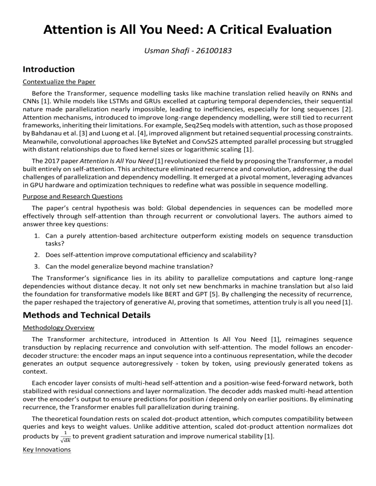 Critical Evaluation of Attention Is All You Need Paper