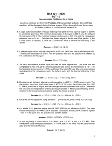 Thermodynamics Tutorial Problems: Brayton & Diesel Cycles