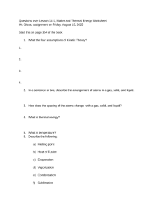 Matter and Thermal Energy Worksheet Questions