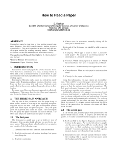 How to Read a Research Paper: Three-Pass Method