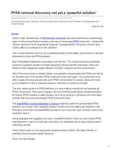 PFAS Removal Discovery Not a Powerful Solution