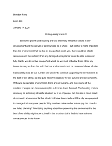 Economic Growth, Housing, and Environmental Priority: Student Essay