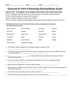 Electricity Review Study Guide: Static/Current, Ohm's Law, Circuits