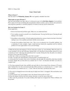 PHYS 31 Exam 1 Study Guide: Physics Kinematics