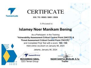 VACCP TACCP Training Certificate