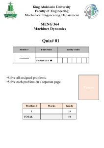 MENG 364 Machines Dynamics Quiz# 01