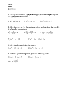 CEE 100 Activity: Quadratic Equations Worksheet