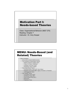 Motivation Theories: Needs-Based & Related