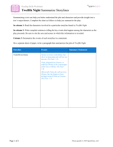 Twelfth Night Summarize Storylines Worksheet