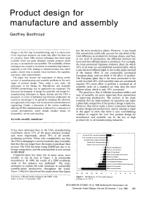Product Design for Manufacture and Assembly (DFMA) Research