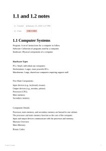 CSCI 1010 Notes: 1.1-1.2 Computer Systems & Programming