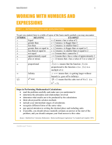 MATH1015: Working with Numbers and Expressions