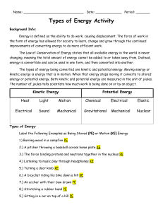Types of Energy Activity Worksheet