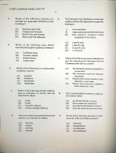 CAPE Caribbean Studies 2023 Paper 1 Exam Questions