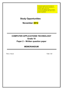 Grade 10 CAT Exam Paper 2 Memorandum (Nov 2012)