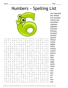 Puzzle słowny z pisownią liczb dla dzieci